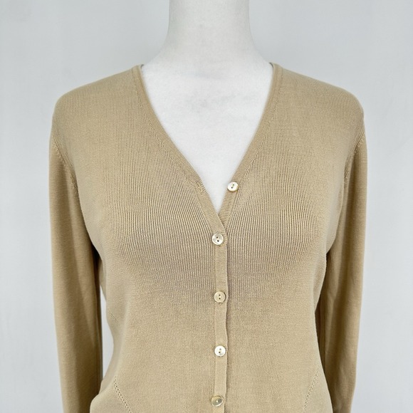Ann Taylor Women's Button Front Silk Knit Cardigan Sweater Size XS Beige V Neck - Picture 4 of 6